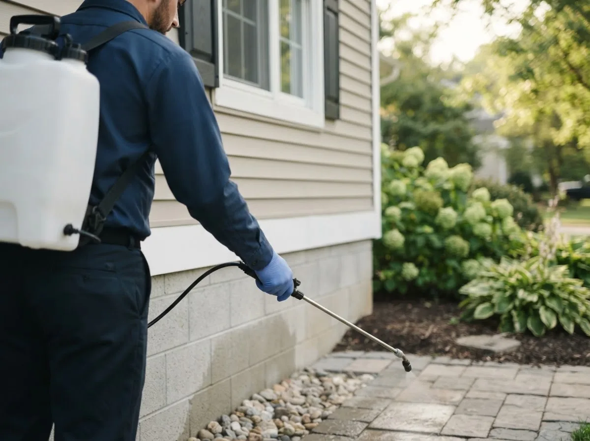 Pest control technician inspecting a home in Mount Hope, KS